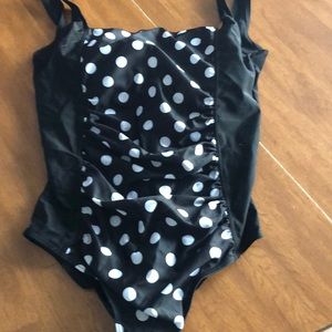 Black polka dot one piece swimsuit